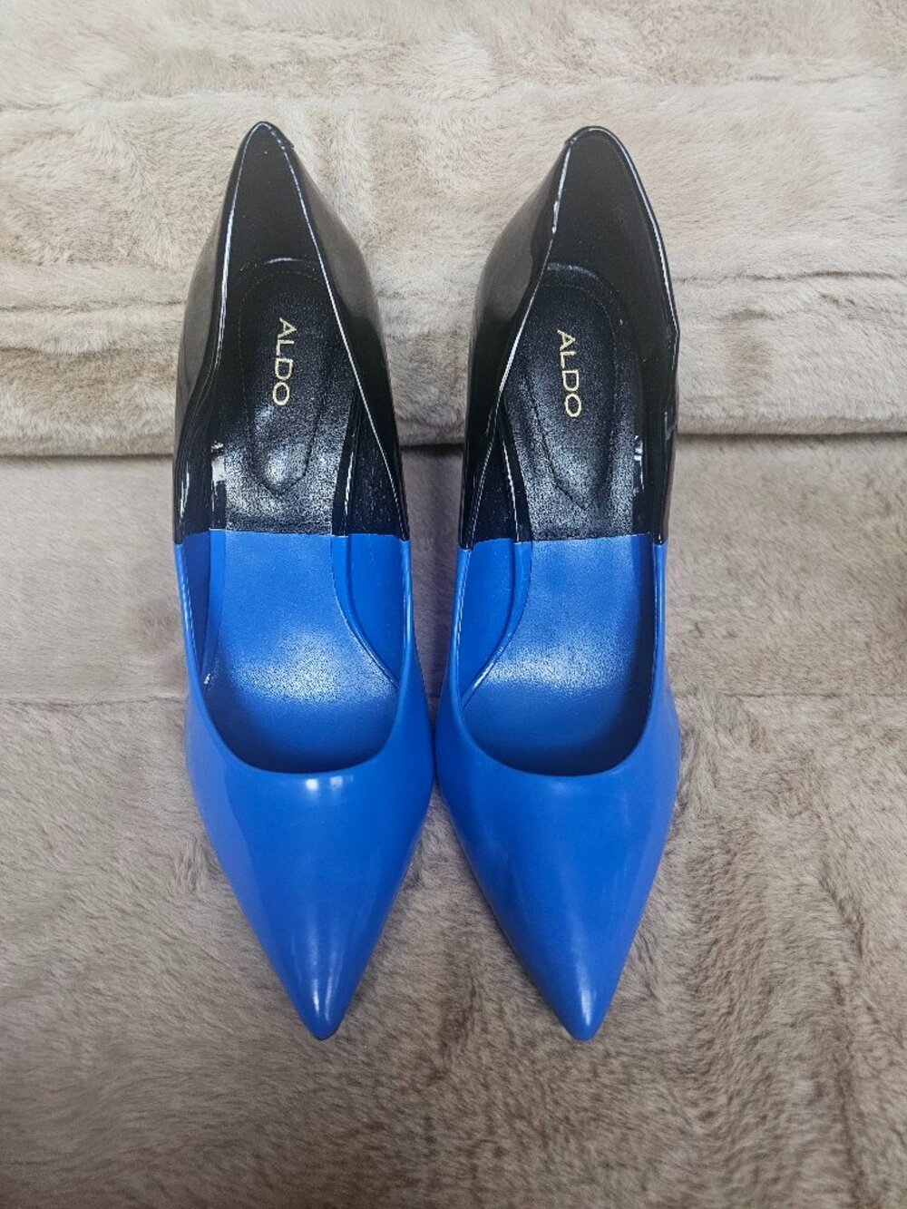ALDO Cobalt Blue Black Patent Pointed Toe Stiletto Pumps Heels